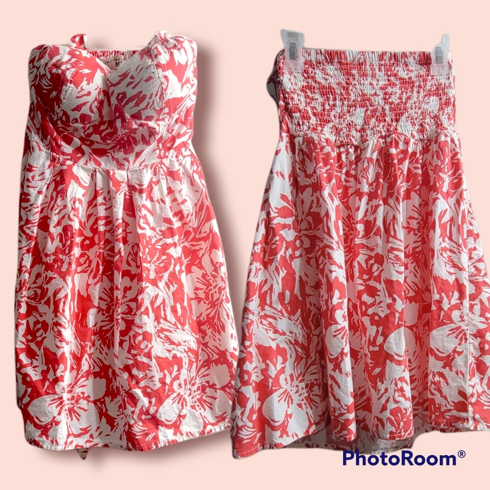 Derek Heart Orange & White Sweetheart Neck Dress